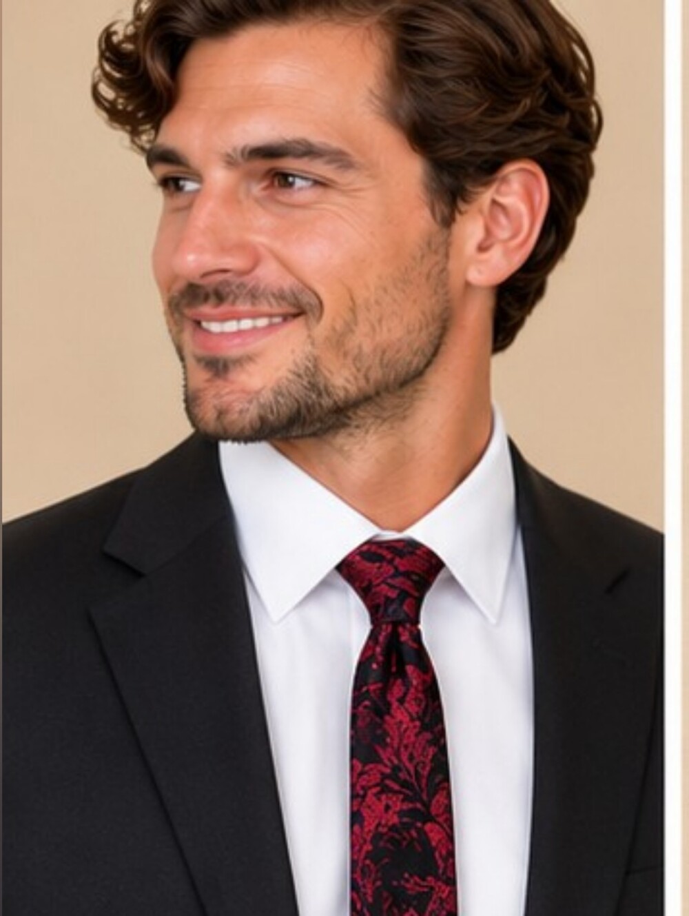 Park Lane Vintage Skinny Tie – Black & Metallic Red Floral – 100% Acetate